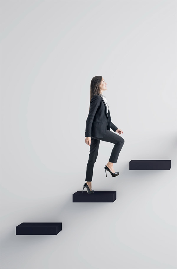 Woman Climbing Up Steps